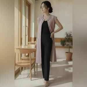 Mauve Long Knit Vest with Pockets